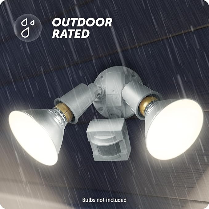 GLOBE Electric 17000270 110-Degree 240 W Twin Head Gray Hardwired Motion Sensor Security Flood Light, Spotlight, Outdoor, Outside House Lights