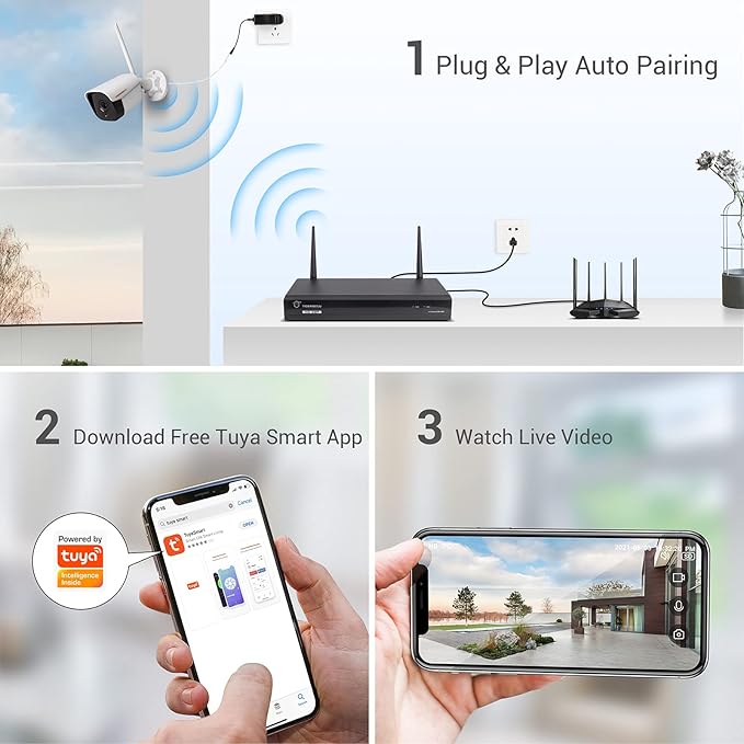 TIGERSECU 1080P WiFi NVR Security Camera System with 1TB Hard Drive, 4 Channel NVR, Weatherproof Cameras, Two Way Audio, Siren, AI Human Detection