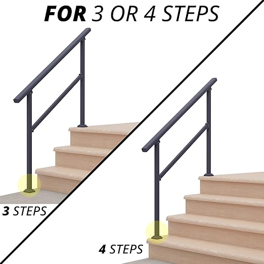 CHR Fence & Rail Hand Rails for Outdoor Steps, 4 Step Handrail & Indoor Stair Railing Kit, Railings for Outdoor Steps and Hand Rails for Seniors for Porch Railing & Deck Hand Rail, 3-4 Step Railing