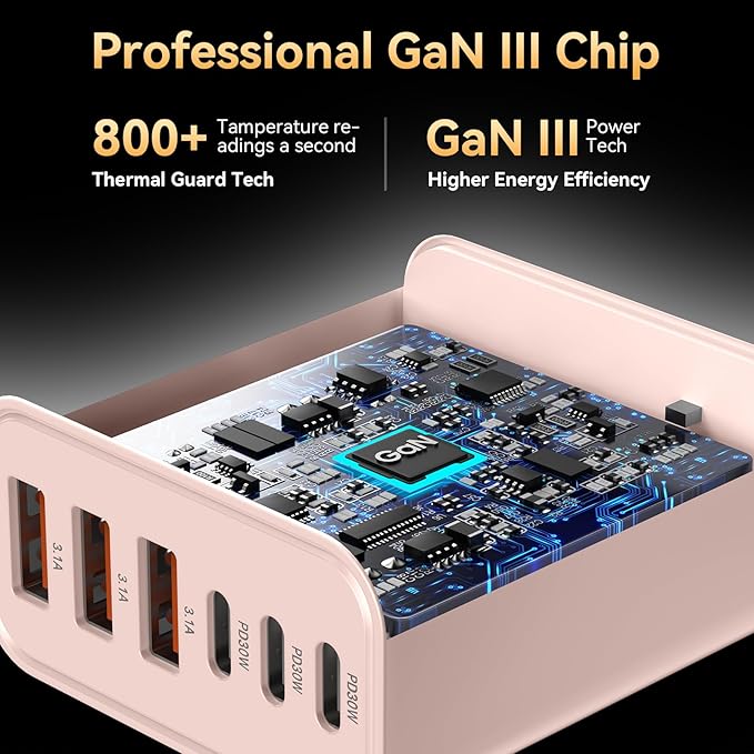 USB C Charger Block, 65W USBC Wall Charging Blocks 6-Port PD & QC Power Adapter Multiport Type C Fast Chargers Plug Cube Brick for iPhone 16/15/14/13/12/Pro Max,iPad Pro,Samsung Galaxy S25 Black