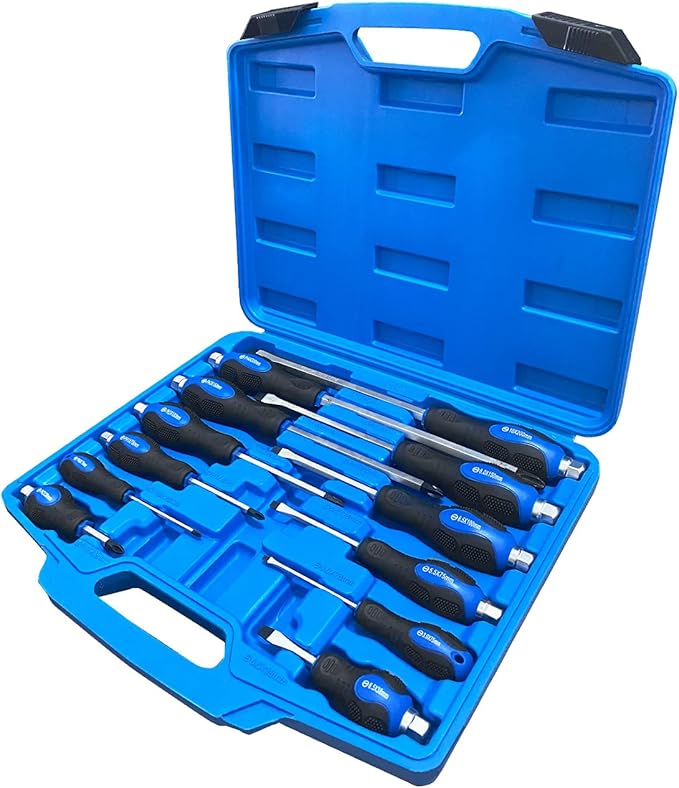 ROTATION Magnetic Screwdriver Set 12 PCS with Black tips, 6 Phillips and 6 Flat Head Screwdrivers, with Go-Thru Steel Blades, High Torque for Fastening and Loosening (Black Tip_Matt Blade)