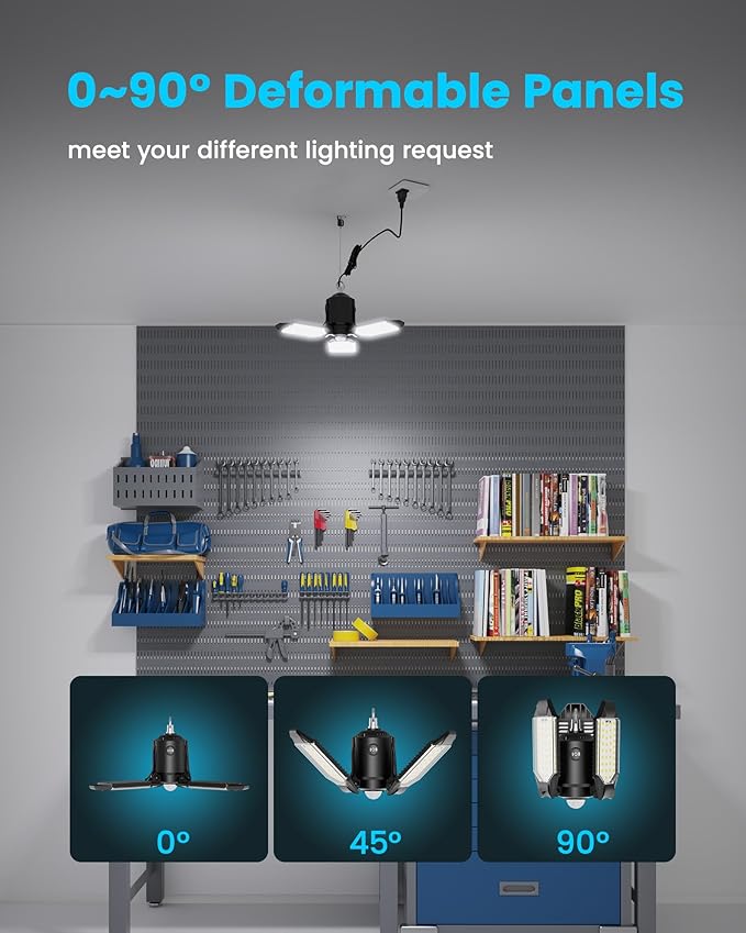 Motion Sensor Garage Light Plug-in 80W 8000LM, Motion Activated Led Shop Light with E26 Socket Adapter, 3 Modes Indoor Bulb for Basement/Workshop 1Pack