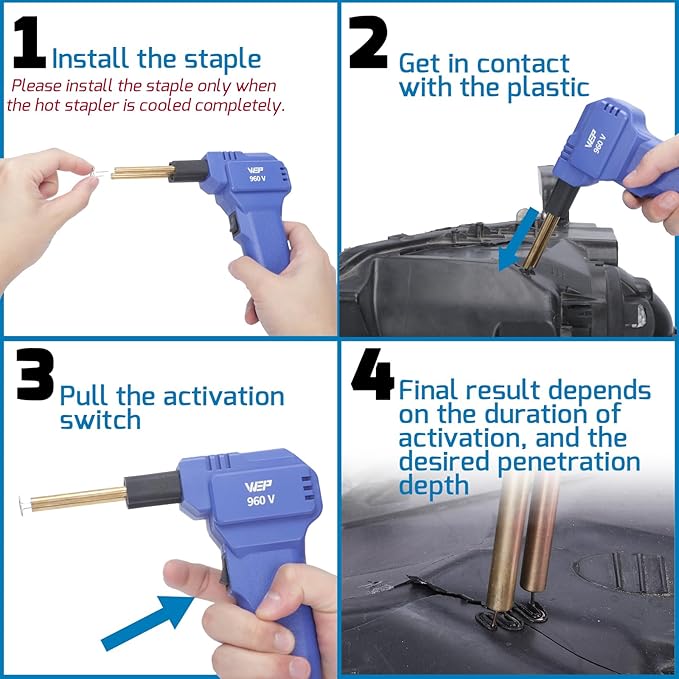WEP 960-V Plastic Welder Kit 110V with LED Lights with 200 Hot Staples and Pliers for Car Bumper Plastic Welding, Plastic Gas Tank Repair, a Great Automotive Tools for Mechanics