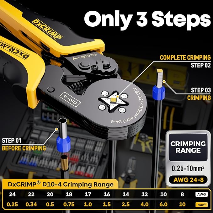 Crimping Tool For Ferrule Electrical Connectors - Ratcheting Wire Crimper for 24-8 AWG - Crimping Pliers - Wire Crimp Tool - Ferrule Crimper Plier - Crimping Tool set with Wire Strippers