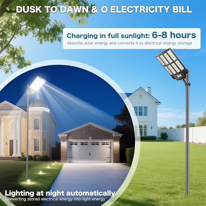 8200W Solar Street Lights Outdoor: Commercial Solar Parking Lot Lights with Motion Sensor and Remote Control, IP66 Waterproof, Wide Angle Dusk to Dawn Outdoor Lighting, Large Dimension, 2 Pack