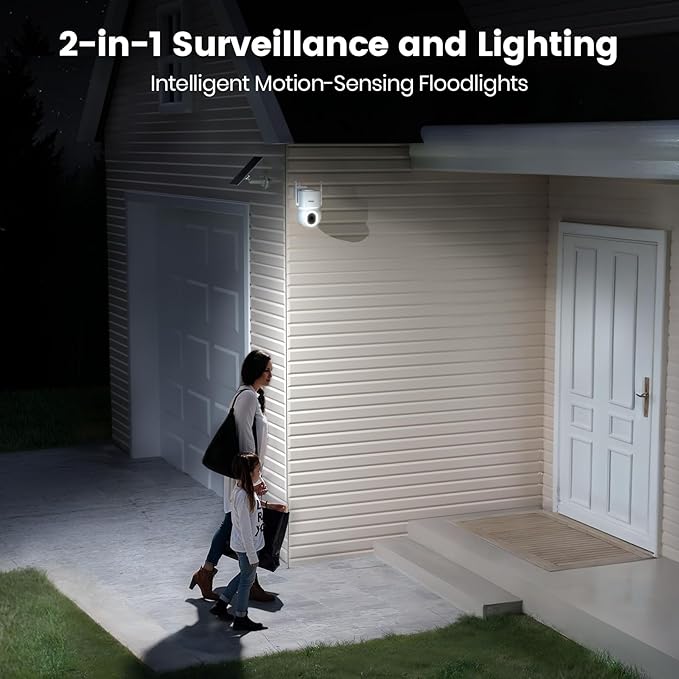 AOSU Security Cameras Wireless Outdoor - 3K/5MP Solar Powered 400-Lumen Floodlight Camera, 360° Pan/Tilt Surveillance, Night Vision, 2.4G WiFi Camera, Auto Tracking, AI Human/Vehicle/Pet Detection