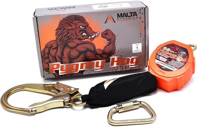 Malta Dynamics Pygmy Hog Web Self Retracting Lifeline – Fall Protection Retractable Safety Lanyard with Connector Kit and Rebar Hook, OSHA Compliant & ANSI Compliant (11 Foot Dual Kit)