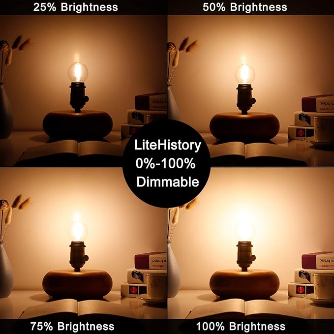 LiteHistory Dimmable g16.5 led Bulb 40W g16 1/2 led Edison Bulb 2700K 4W e26 Globe Light Bulbs for Ceiling Fan,Chandelier,Vanity Light Bulb AC120V 400lm 6Pack
