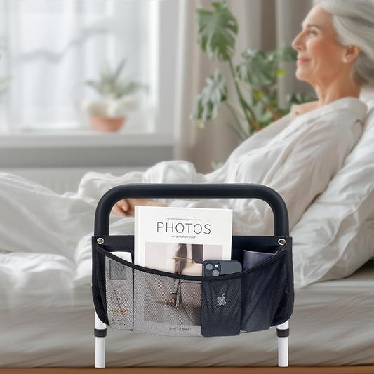 Bed Rails for Elderly Adults Safety with Adjustable Heights Storage Pocket Assist Support Side Railings Seniors Slides Under Mattressbed Cane Guard Bed Handles Bars (White)