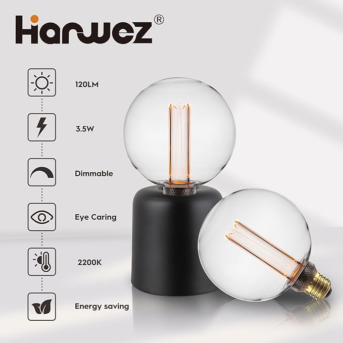 Large Globe Light Bulb, Vintage Edison Dimmable LED Bulb, 3.5W Low Lumen Eye-Caring Soft Dim Lighting for Mood(Not Daylight White), E26 Medium Base, Giant Round Glass Cover Clear RN G125
