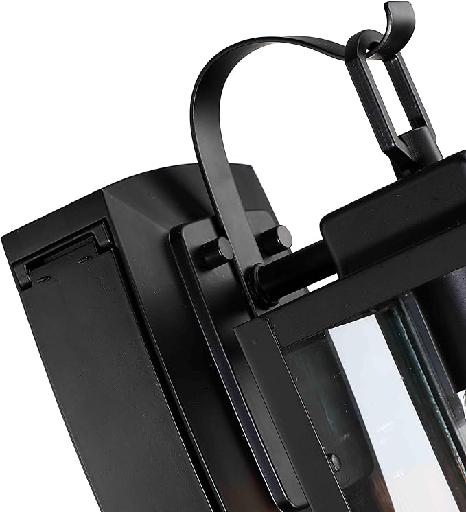 Pia Ricco Outdoor Porch Lights with GFCI Outlet, Matte Black Outside Wall Lantern with Clear Glass Shade, Waterproof Wall Mount Lighting Fixture, Exterior Sconce for House Patio Garage, ETL Listed