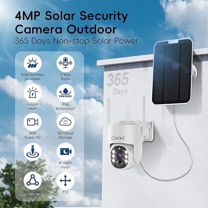 2.5K Wireless Solar Security Camera System, 4 Pack 360° View PTZ WiFi Cameras, Full Color Night Vision,Easy Setup, 2-Way Audio,10CH WiFi NVR with 128GB Storage, PIR Alarm, Compatible with Alexa