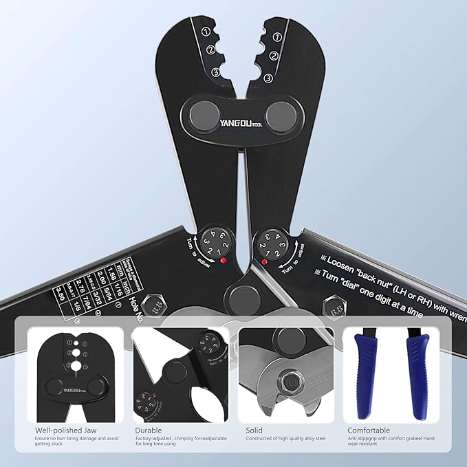 Yangoutool Wire Rope Crimping and Cutting Kit: Suitable for 1/16inch (1.59mm) to 1/8inch (3.18mm) Steel Cable Swaging, Includes 100pcs 1/8inch Aluminum Double Barrel Sleeves and 50pcs M3 Loop Thimbles