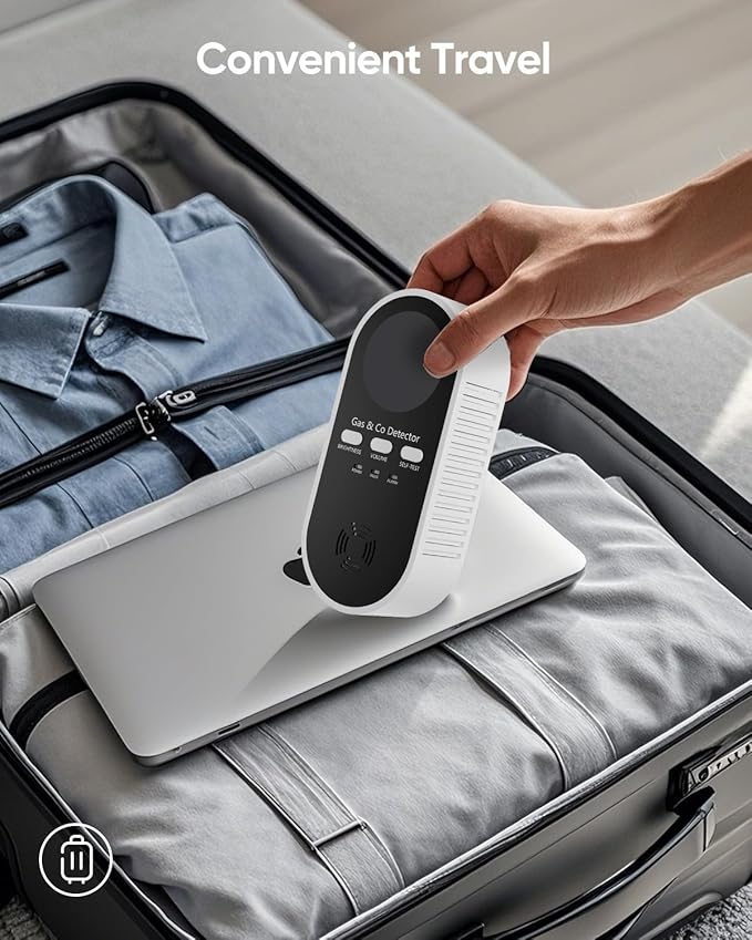 5-in-1 Carbon Monoxide Detectors, Natural Gas Leak Detector, Plug-in & Battery Backup Co Detector, HD Digital Display, CO Gas Temp Humidity Sensor, 2-Pcs, Black