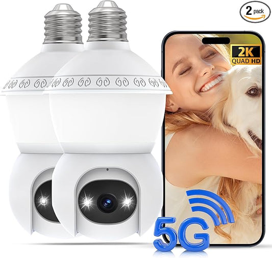 Light Bulb Camera Outdoor,5G& 2.4G WiFi Security Cameras Wireless Outdoor,3MP& 360° PTZ Light Bulbs Camera, Night Vision, AI Human Detection&Alarm, 2-Way Audio, Cloud Storage