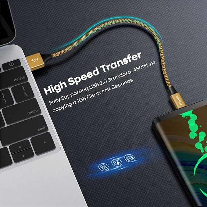 etguuds USB to USB C Cable 1ft, 2-Pack USB A to Type C Charger Cord Fast Charging for Samsung Galaxy A15 A25 A35 A55 A54, S24 S23 S22 S21 S20 S10 S10E, Note 20 10, Moto G, for iPhone 16 15, Gold