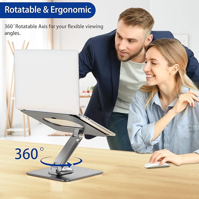 BESIGN LSX7 Laptop Stand with 360° Rotating Base, Ergonomic Adjustable Notebook Stand, Riser Holder Computer Stand Compatible with Air, Pro, Dell, HP, Lenovo More 10-15.6" Laptops (Gray)