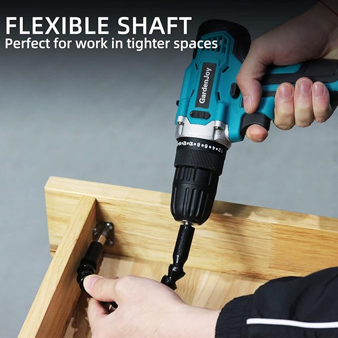 GardenJoy Cordless Power Drill Set - 21V Electric Drill Driver Kit with Battery and Fast Charger, 65pcs Acessories, 2 Variable Speed Control, 3/8-Inch Keyless Chuck and 24+1 Torque Setting