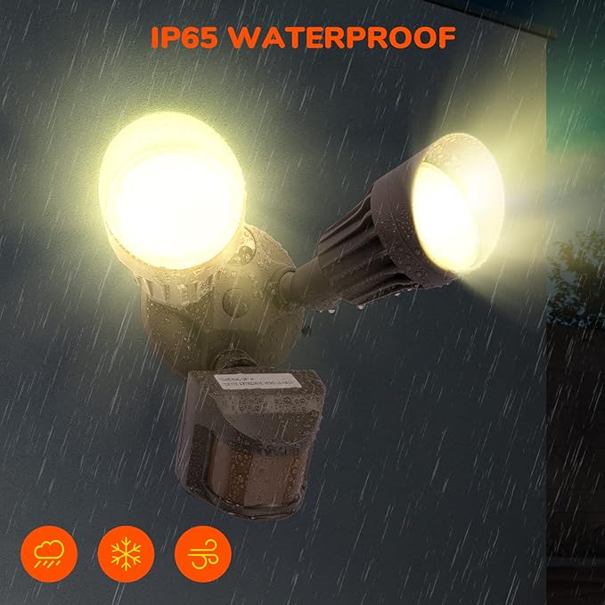 JJC LED Security Lights Motion Sensor Flood Light Outdoor Fixture,27.5W(120W Equiv.) 3000LM,IP65 Waterproof,3000K Warm White ETL Listed Outdoor Lighting Brown (Not Solar Powered)
