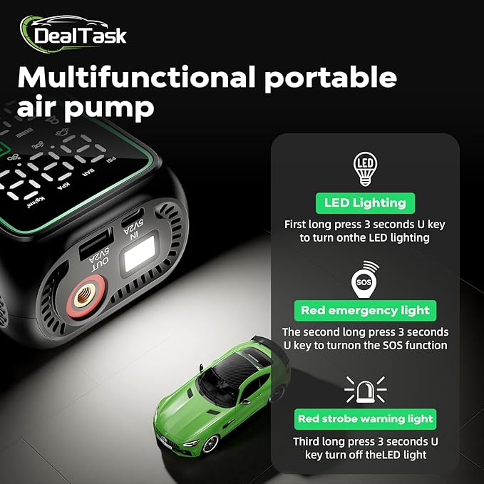Tire Inflator Portable Air Compressor,150PSI Fast Inflation with 4000mAh Battery, Digital Pressure Gauge, LED Light,Auto Shut-Off Portable Air Compressor for Car, Motor, Bicycle, Balls and More