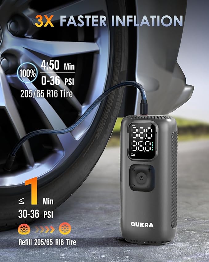 T22 Tire Inflator Protable Air Compressor, 160PSI Air Pump, 3× Faster Auto Cordless Tire Pump, Smart Electric Pump with LED Light and Digital Display for Car Motorcycle Bike and Ball, Gray