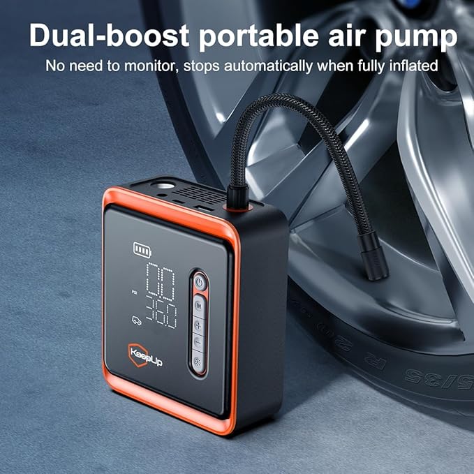 Tire Inflator Portable Air Compressor -Upgraded Air Pump for Car with Tire Pressure Gauge (Max 150 PSI), Auto Shut-Off, with LED Light for Car Motor Bike Ball