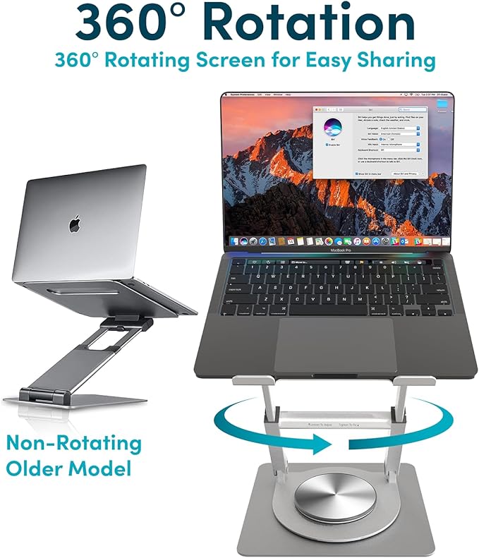 Lifelong 360 Rotating Ergonomic Laptop Stand for Desk, Laptop Riser with Swivel Base, Adjustable Computer Stand for 10-17" MacBook Pro & All Laptops- Portable Standing Desk Converter- Height 16"