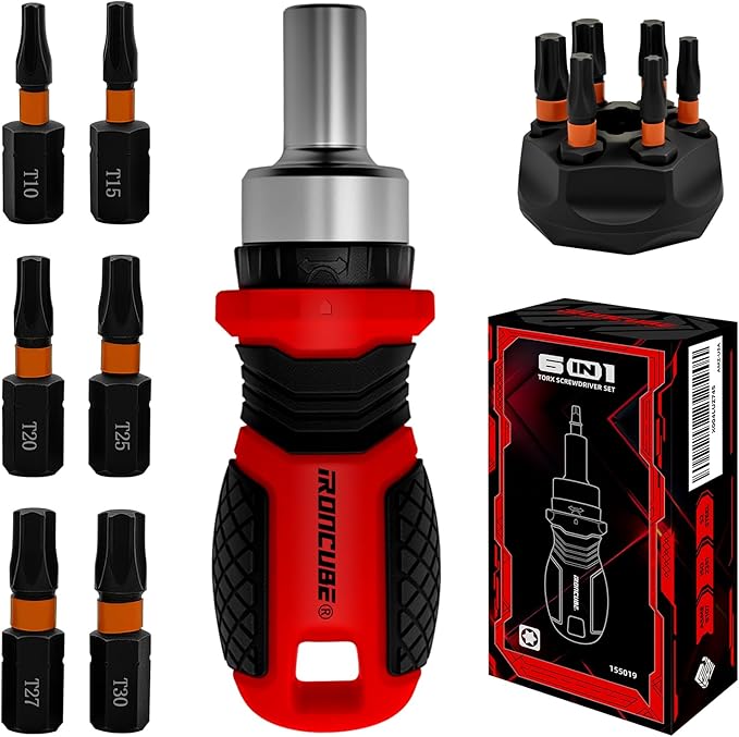 Magnetic Torx Screwdriver Set: 6 in 1 Multi Bit Drive Set with Interchangeable Ratchet Handle - Portable Repair Tool Kit for DIY Bicycle Furniture