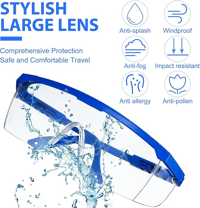 64 Pairs Safety Goggles Bulk Lab Goggles for Science Class over Glasses Eye Protection Glasses for Men Women Kids(Blue)