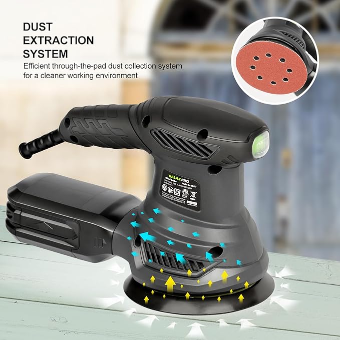 GALAX PRO 2.5A Rotary Orbital Sander, 300W Electric Orbital Sander with 6 Various Speeds 6000-13000RPM,4.9-Inch with 20PCS Sandpapers,1 dust canister,Fit for Woodworking, Sanding, Polishing