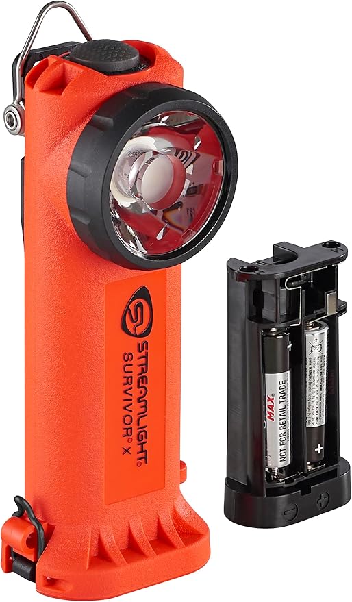Streamlight 90950 Survivor X 250-Lumen Right-Angle Firefighter's Flashlight with Three (3) "AA Alkaline Batteries, Orange