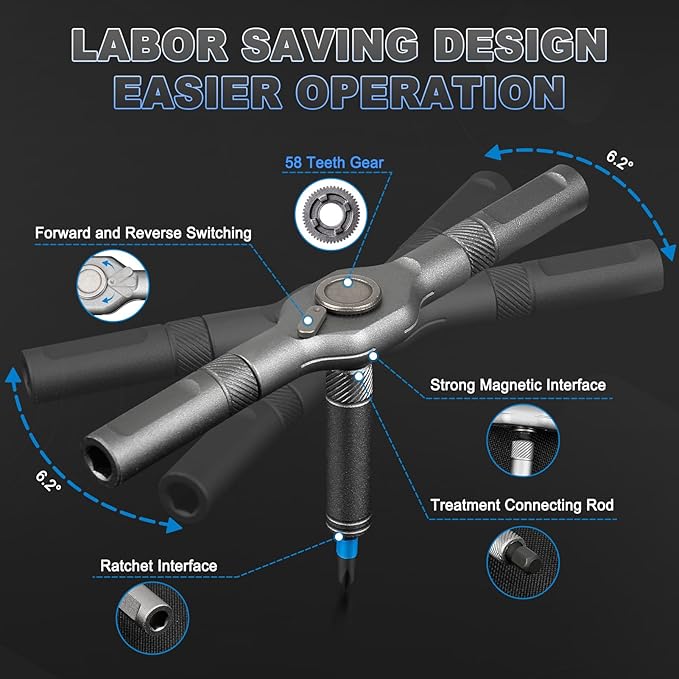 42 in 1 Magnetic Ratchet Screwdriver Set with Ratchet Handle, Complete Repair Kit for Furniture Assembly, Electronics, Bicycle Maintenance and DIY