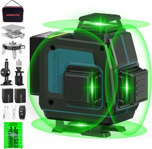 Laser Level 360 Self Leveling,HANMATEK 4x360°4D Green 16 Lines Laser Leveler Beam Cross Line Laser Measuring Tool for Picture Hanging Construction Floor Tile Wall Home Renovation,Indoor Project