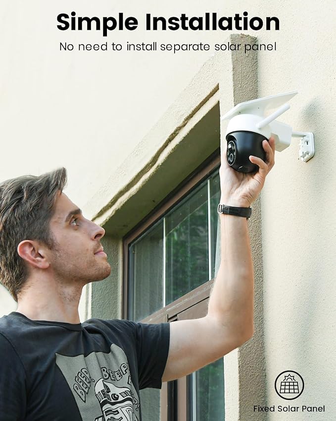 AOSU Solar Camera Security Outdoor - 100% Wire-Free Security Cameras Wireless Outdoor for Home Surveillance with Fixed Solar Panel, 360° Panoramic View, Human Auto Tracking, 2K Color Night Vision