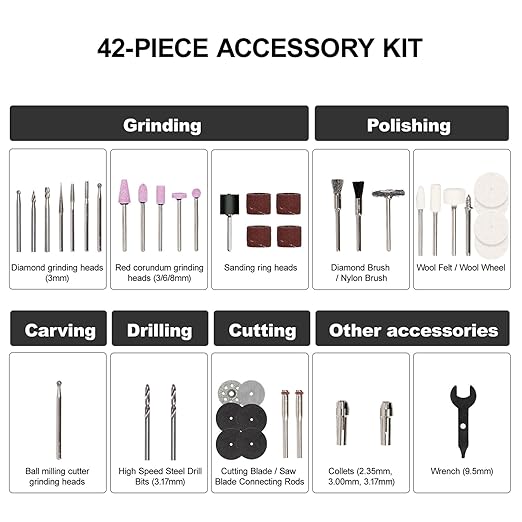 Cordless Rotary Tool Kit, 7.2V with Higher Torque, More Powerful, 5 Speeds 10000 to 28000 RPM, with 42 Accessories, Multi Purposes, Sanding, Polishing, Drilling, Etching, Engraving, DIY Crafts
