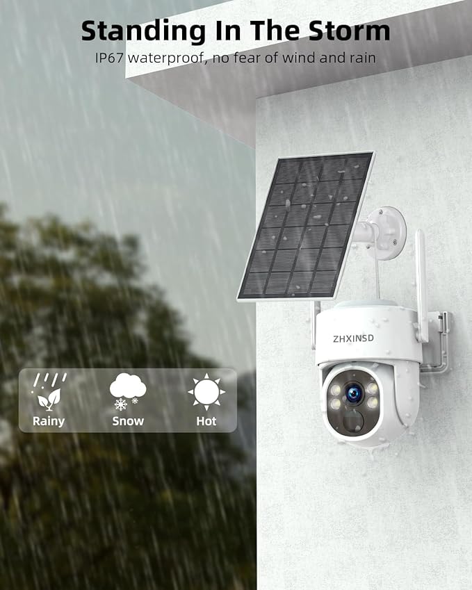 Solar Security Cameras Wireless Outdoor, 4MP FHD Battery Powered Home Security Camera System with 10" Monitor, 4-Cam kit, 360° View, Full Color Night Vision, Motion Detection, Work with Alexa