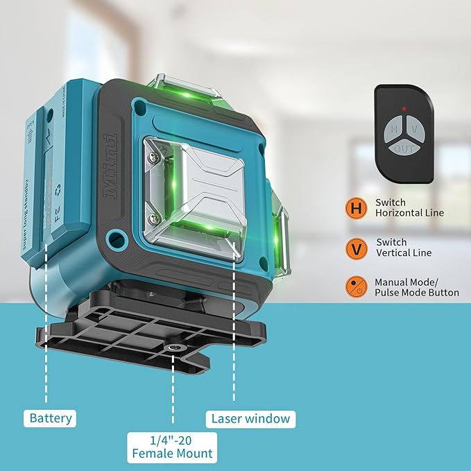 Catlyn Laser Level 360 Self Leveling 4x360° 16 Lines Pulse Mode Green Rechargeable Cross Lines Laser Tool for Floor Tile Wall Pictures Outdoor Construction Grid Lazer Level
