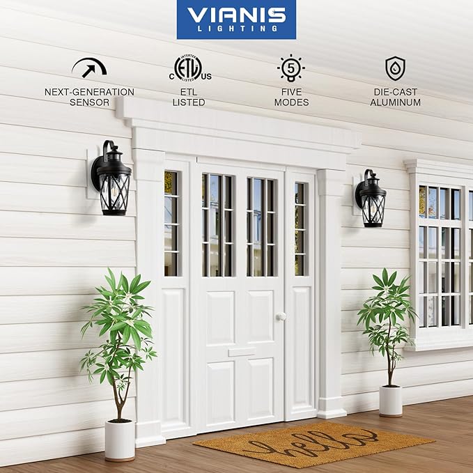 VIANIS Outdoor Motion Sensor Light, Brown Exterior Lighting Fixtures, Oil Rubbed Bronze Outside Lights for House, Waterproof Outdoor Lanterns for Porch, Anti-rust Dusk to Dawn Sensor Wall Mount Sconce