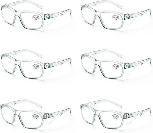 ProtectX Stylish Anti-Fog & Scratch-Resistant Safety Glasses With Readers, UV Protection Goggles, Anti-Impact Lightweight Glasses for Men＆Women Charcoal Reading 1.0-6 Pack