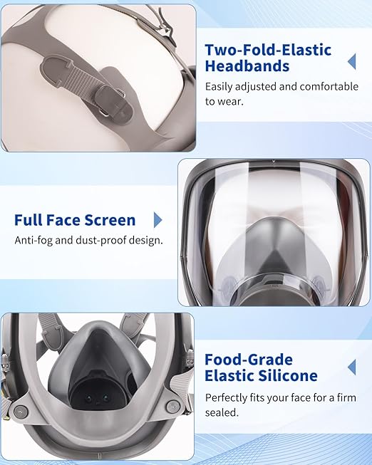 Full Face Respirator Mask - Reusable Organic Vapor Gas Mask with Activated Carbon Filters and Anti-fog Gas Cover Against Dust Fume for Painting, Polishing, Welding, Staining, Cutting