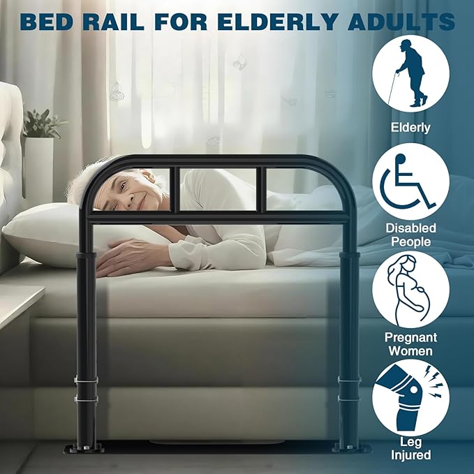 Bed Rail for Elderly Adults Safety, Heavy Duty Bed Rail with 6 Adjutsable Heights, Bed Assist Rail for Seniors, Twin, Queen, King Size Bed (400 LBS Loading, Black)