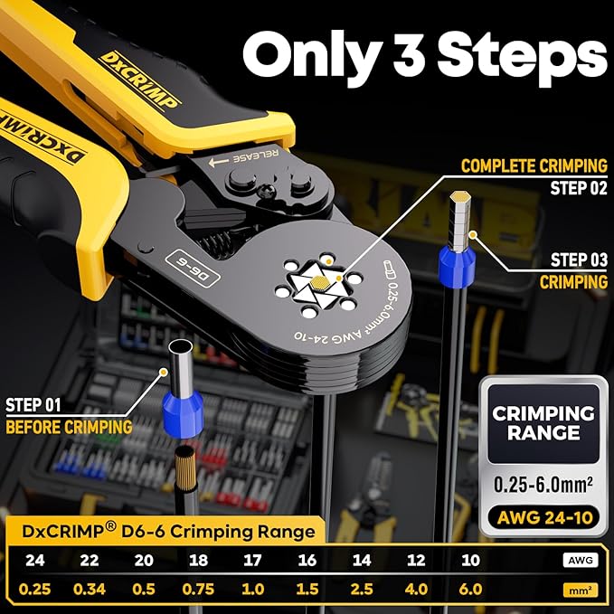 Crimping Tool For Ferrule Electrical Connectors - Ratcheting Wire Crimper for 24-10 AWG - Hexagon Ferrule Crimping Pliers - Crimping Pliers Set with Wire Strippers