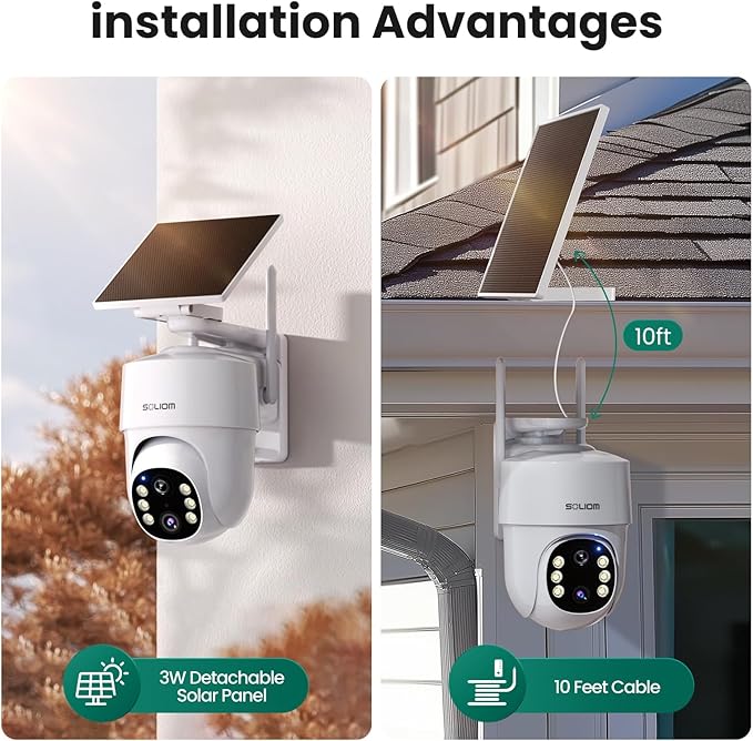 SOLIOM- 5MP Security Cameras Wireless Outdoor, No Subscription,4-Cam Pack, Solar Powered Home Security Camera with 360° Auto Tracking, Pan & Tilt, 3K Color Night Vision,5G & 2.4G Router Compatible