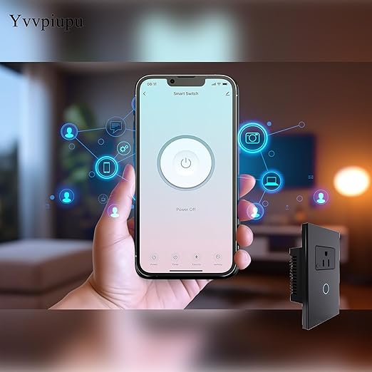 Smart WiFi Light Switch, No Hub Required, Compatible with Alexa and Google Assistant, Single Pole, White (Black-one), ky-861+2