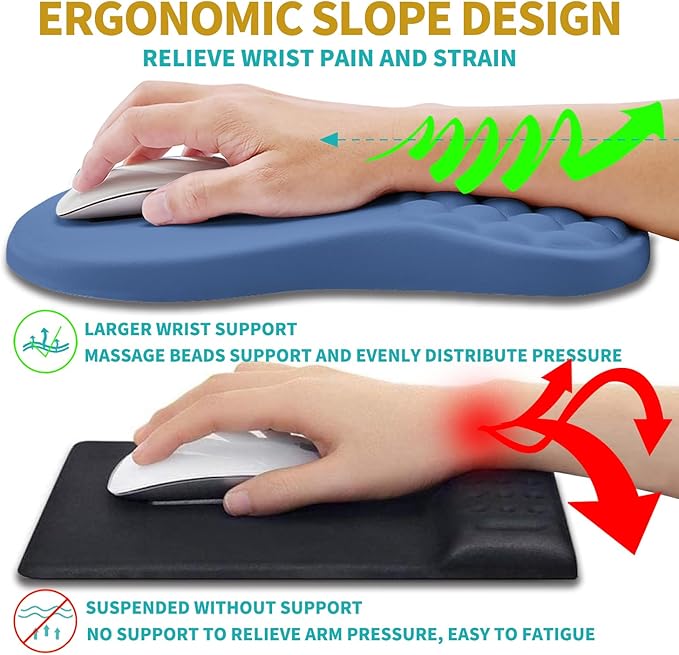 Hokafenle 2 in 1 Ergonomic Mouse Pad Wrist Support & Wrist Rest for Computer Keyboard Set, with Relieve Carpal Tunnel Pain Massage Bulge and Full Memory Gel Design (2In1 Set, Midnight Blue)