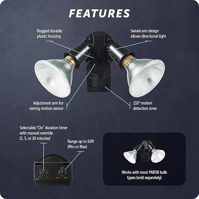 GLOBE 110-Degree 240 W Twin Head Bronze Hardwired Motion Sensor Security Flood Light, Spotlight, Outdoor, Outside House Lights