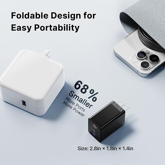 2 Pack 180W USB C Charger Block, Foldable 4-Port GaN Fast Charger, Dual 65W Type C Charging Block, Laptop Fast Charging Adapter for MacBook Pro/Air, iPad, iPhone, Samsung Galaxy Black