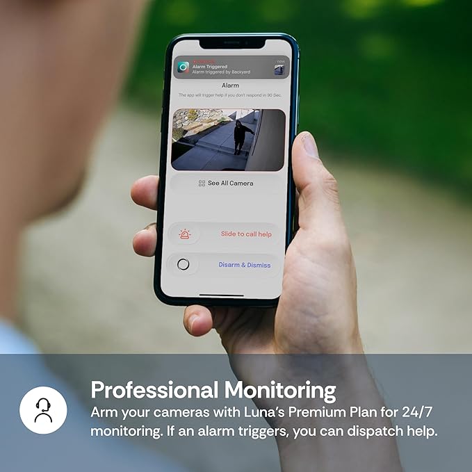 Luna Indoor/Outdoor Camera, Wired IP65 2K Wi-Fi Cameras for Home Security, Color Night Vision with Spotlight and Siren, Pet/Human/Vehicle Motion Detection with Descriptive Alerts, Phone App (1, Black)