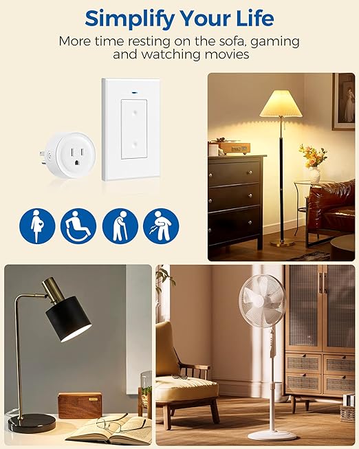 Remote Control Outlet Plug, WILAWELS Wireless Light Switch, On Off Remote Switch Outlet for Lights, Lamps, Home Appliance, 100ft RF Range, No Wiring, FCC Listed (2 Remotes + 1 Outlet) W05RC2106