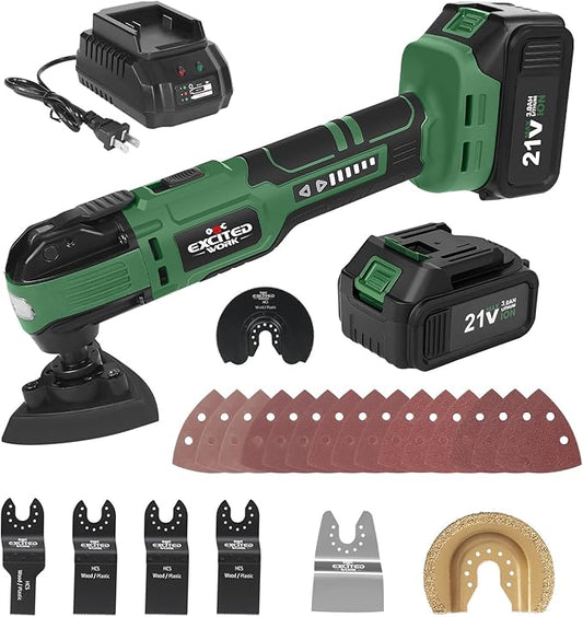 21V Cordless Oscillating Tool Kits, Brushless Oscillating Multitool with 6-variable speed, 2X3.0 Ah Battery and accessories for Cutting, Grinding, Scraping, Sanding